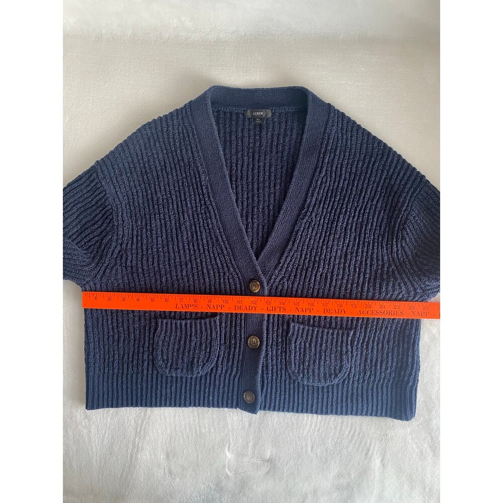 J Crew Navy Ribbed Cropped Chunky Cardigan Sweater XL‎ Button Front Academia Y2K - Picture 5 of 8